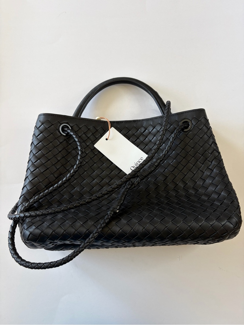 NWT Quince Romy handwoven Black Leather Shoulder Tote ( see description)